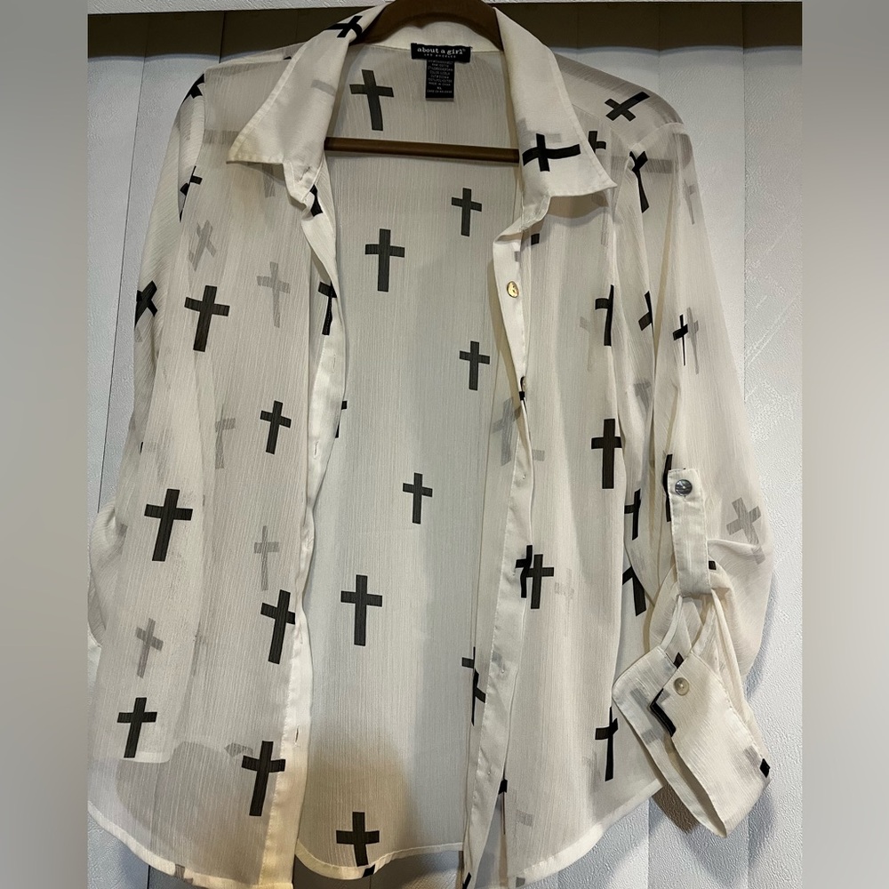 About A Girl Sheer Blouse with Black Accents